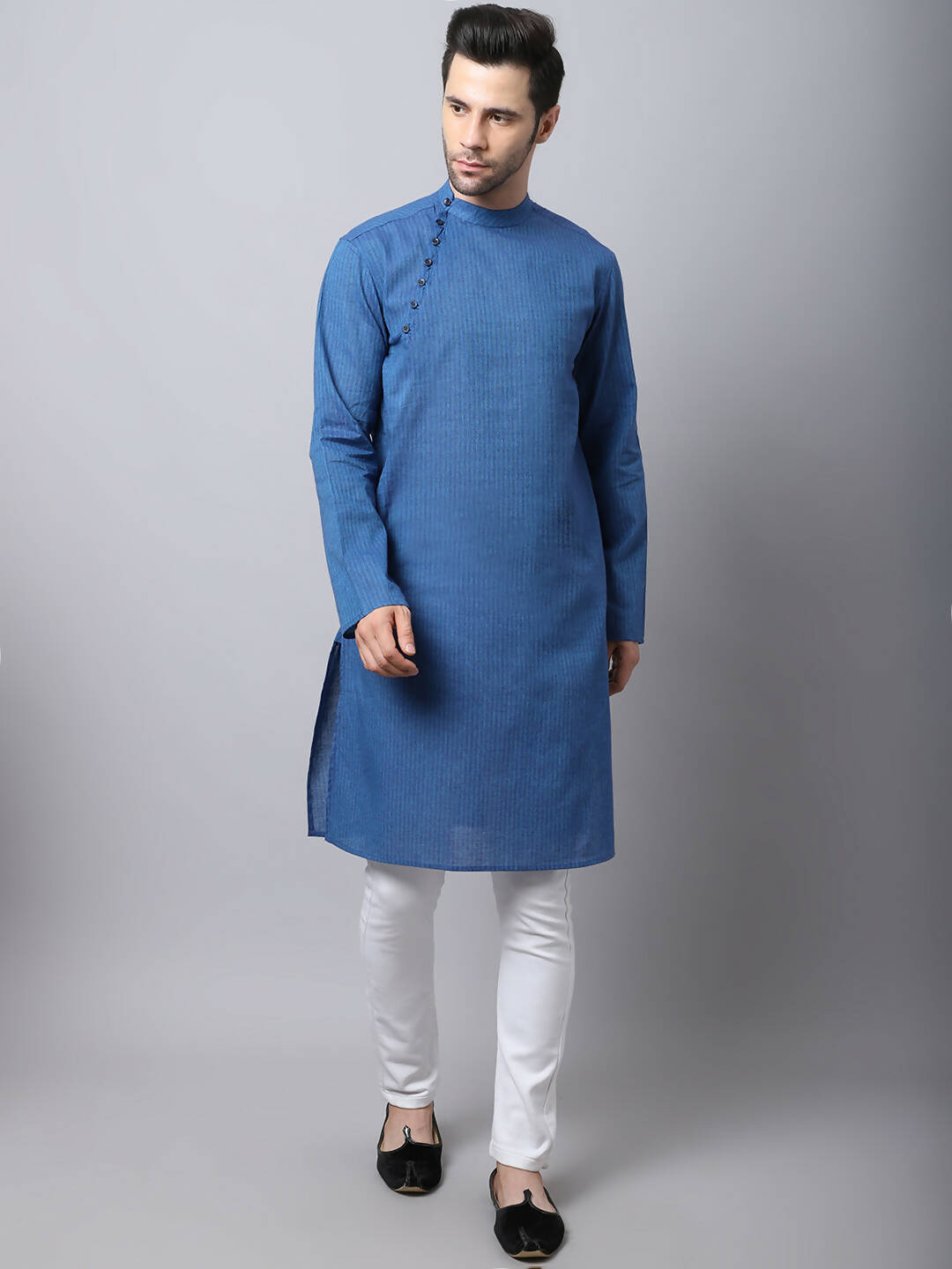 Even Apparels Blue Pure Cotton Men's Kurta With Side Placket | Grocsy