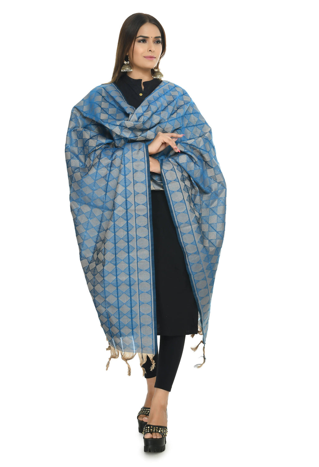 Mominos Fashion Moeza Handloom Cotton Blue Dupatta | Grocsy