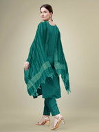 Jyoti Fashion Women's Teal Cotton Blend Embroidery & Sequence work Kurta with Trouser & Dupatta | Grocsy
