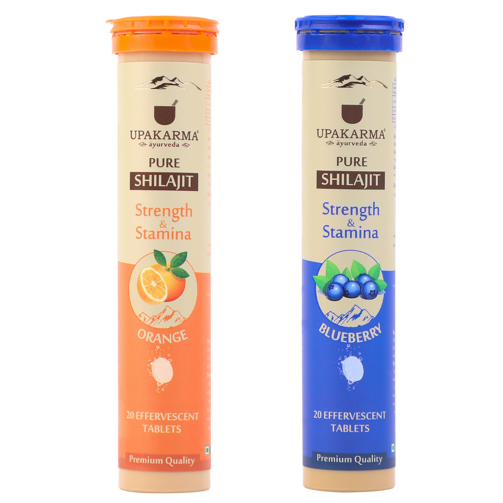 Upakarma Ayurveda Pure SJ Effervescent Tablets in 2 Unique Flavors (Orange & Blueberry) Combo | Grocsy