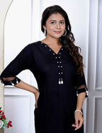 Miravan Women's Solid Black Rayon Co-Ord Set | Grocsy