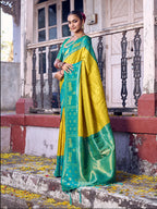 Anaita Yellow Soft Silk Woven Saree With Blouse | Grocsy