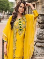 Evanik Designer Chinon Silk With Embroidered Sequence Work Plazzo Suit | Grocsy