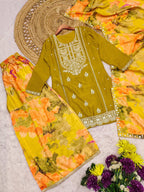 Evanik Women Yellow Chinon Silk Zari Embroidered Sequins Sharara Suit | Grocsy
