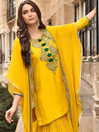 Evanik Designer Chinon Silk With Embroidered Sequence Work Plazzo Suit | Grocsy