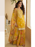 Evanik Women Yellow Chinon Silk Zari Embroidered Sequins Sharara Suit | Grocsy