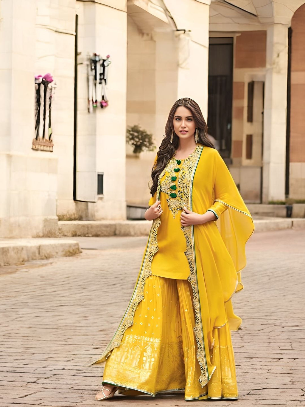 Evanik Designer Chinon Silk With Embroidered Sequence Work Plazzo Suit | Grocsy