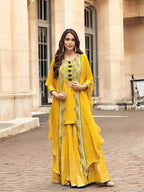 Evanik Designer Chinon Silk With Embroidered Sequence Work Plazzo Suit | Grocsy