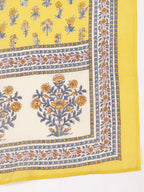 Yufta Yellow And Beige Pure Cotton Floral Print Tiered Kurta Dupatta Set | Grocsy