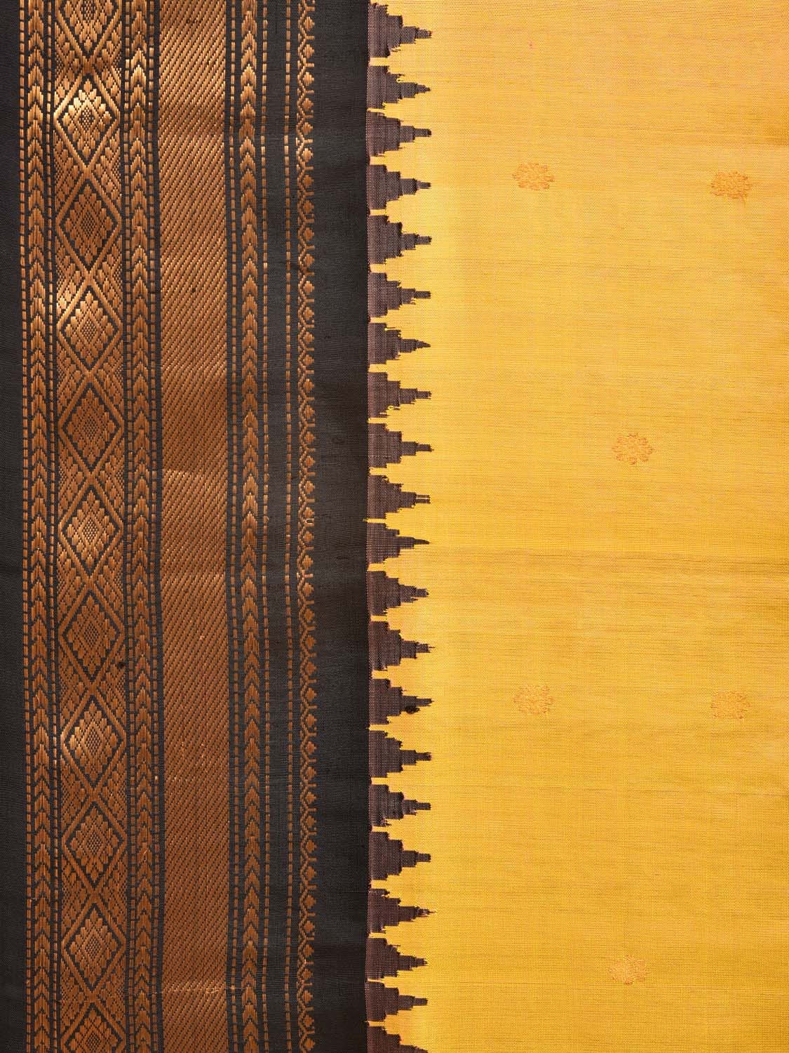 Yellow and Black Gadwal Silk Handloom Saree with Mango Pallu Design - Global Threads | Grocsy