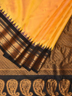 Yellow and Black Gadwal Silk Handloom Saree with Mango Pallu Design - Global Threads | Grocsy