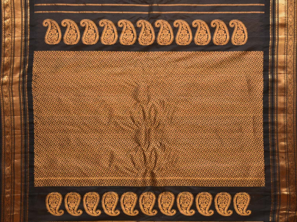 Yellow and Black Gadwal Silk Handloom Saree with Mango Pallu Design - Global Threads | Grocsy