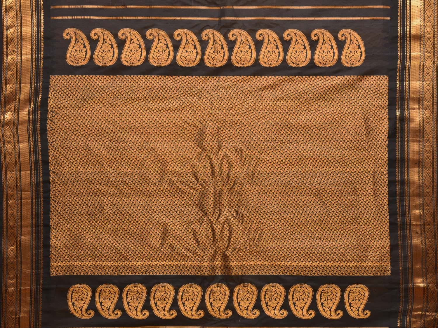 Yellow and Black Gadwal Silk Handloom Saree with Mango Pallu Design - Global Threads | Grocsy