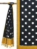 Yellow and Black Pochampally Ikat Cotton Handloom Dupatta with Square Buta Design - Global Threads | Grocsy