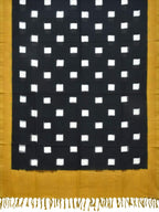 Yellow and Black Pochampally Ikat Cotton Handloom Dupatta with Square Buta Design - Global Threads | Grocsy