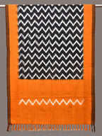 Yellow and Black Pochampally Ikat Cotton Handloom Dupatta with Zig-Zag Design - Global Threads | Grocsy