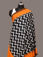 Yellow and Black Pochampally Ikat Cotton Handloom Dupatta with Zig-Zag Design - Global Threads | Grocsy