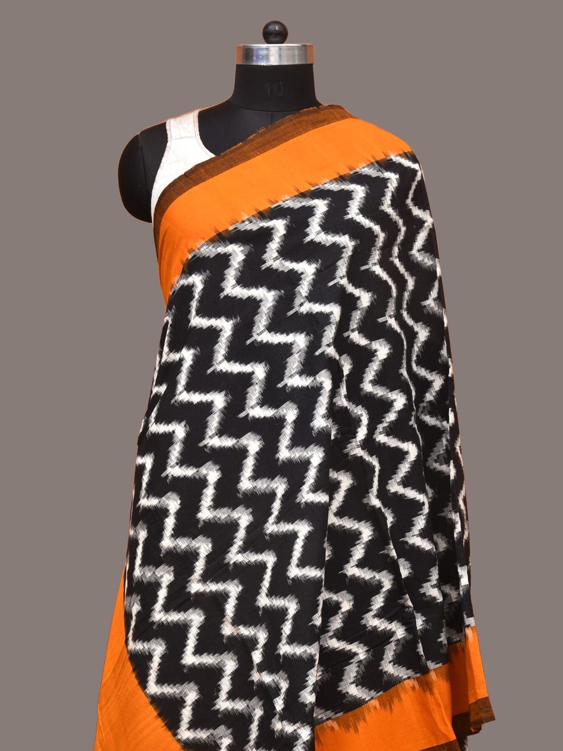 Yellow and Black Pochampally Ikat Cotton Handloom Dupatta with Zig-Zag Design - Global Threads | Grocsy