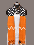 Yellow and Black Pochampally Ikat Cotton Handloom Dupatta with Zig-Zag Design - Global Threads | Grocsy