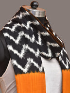 Yellow and Black Pochampally Ikat Cotton Handloom Dupatta with Zig-Zag Design - Global Threads | Grocsy
