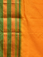 Yellow and Green Narayanpet Silk Handloom Plain Saree with Traditional Border Design No Blouse - Global Threads | Grocsy