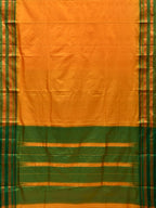 Yellow and Green Narayanpet Silk Handloom Plain Saree with Traditional Border Design No Blouse - Global Threads | Grocsy