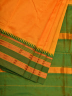 Yellow and Green Narayanpet Silk Handloom Plain Saree with Traditional Border Design No Blouse - Global Threads | Grocsy