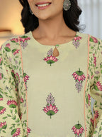 Yufta Yellow Cotton A Line Kurta Dupatta Set | Grocsy