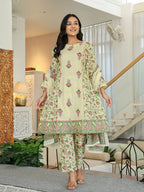 Yufta Yellow Cotton A Line Kurta Dupatta Set | Grocsy