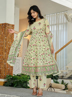 Yufta Yellow Cotton Kalidaar Kurta Dupatta Set | Grocsy