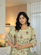 Yufta Yellow Cotton Kalidaar Kurta Dupatta Set | Grocsy