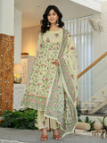 Yufta Yellow Cotton Kalidaar Kurta Dupatta Set | Grocsy