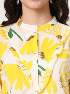 Yufta Yellow Cotton Mandarin Collar Shrit Style Top | Grocsy
