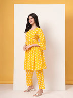 Yufta Yellow Cotton Maternity Gathered Or Pleated Kurta Pants Set | Grocsy