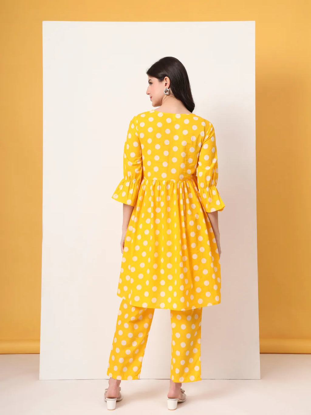 Yufta Yellow Cotton Maternity Gathered Or Pleated Kurta Pants Set | Grocsy