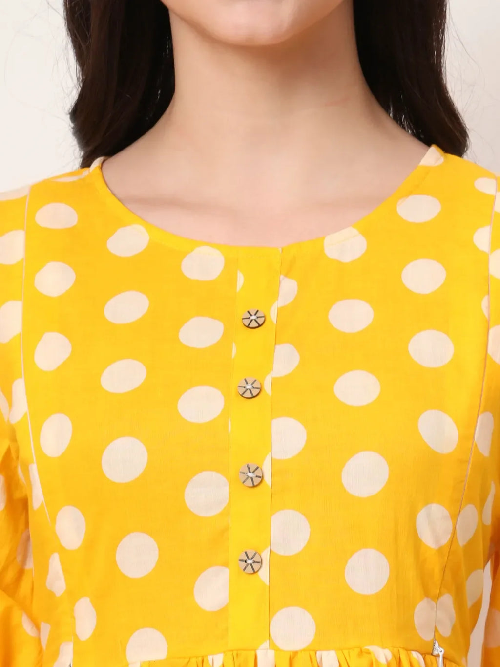 Yufta Yellow Cotton Maternity Gathered Or Pleated Kurta Pants Set | Grocsy