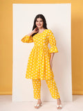 Yufta Yellow Cotton Maternity Gathered Or Pleated Kurta Pants Set | Grocsy