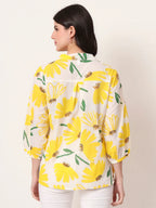 Yufta Yellow Cotton Shirt Collar Shrit Style Top | Grocsy