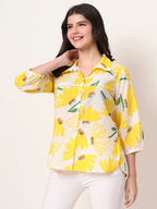 Yufta Yellow Cotton Shirt Collar Shrit Style Top | Grocsy