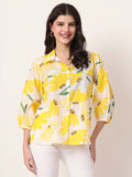 Yufta Yellow Cotton Shirt Collar Shrit Style Top | Grocsy
