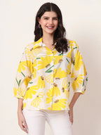 Yufta Yellow Cotton Shirt Collar Shrit Style Top | Grocsy
