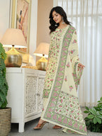 Yufta Yellow Cotton Straight Floral Print Kurta Dupatta Set | Grocsy