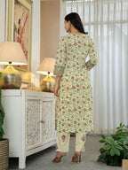 Yufta Yellow Cotton Straight Floral Print Kurta Dupatta Set | Grocsy