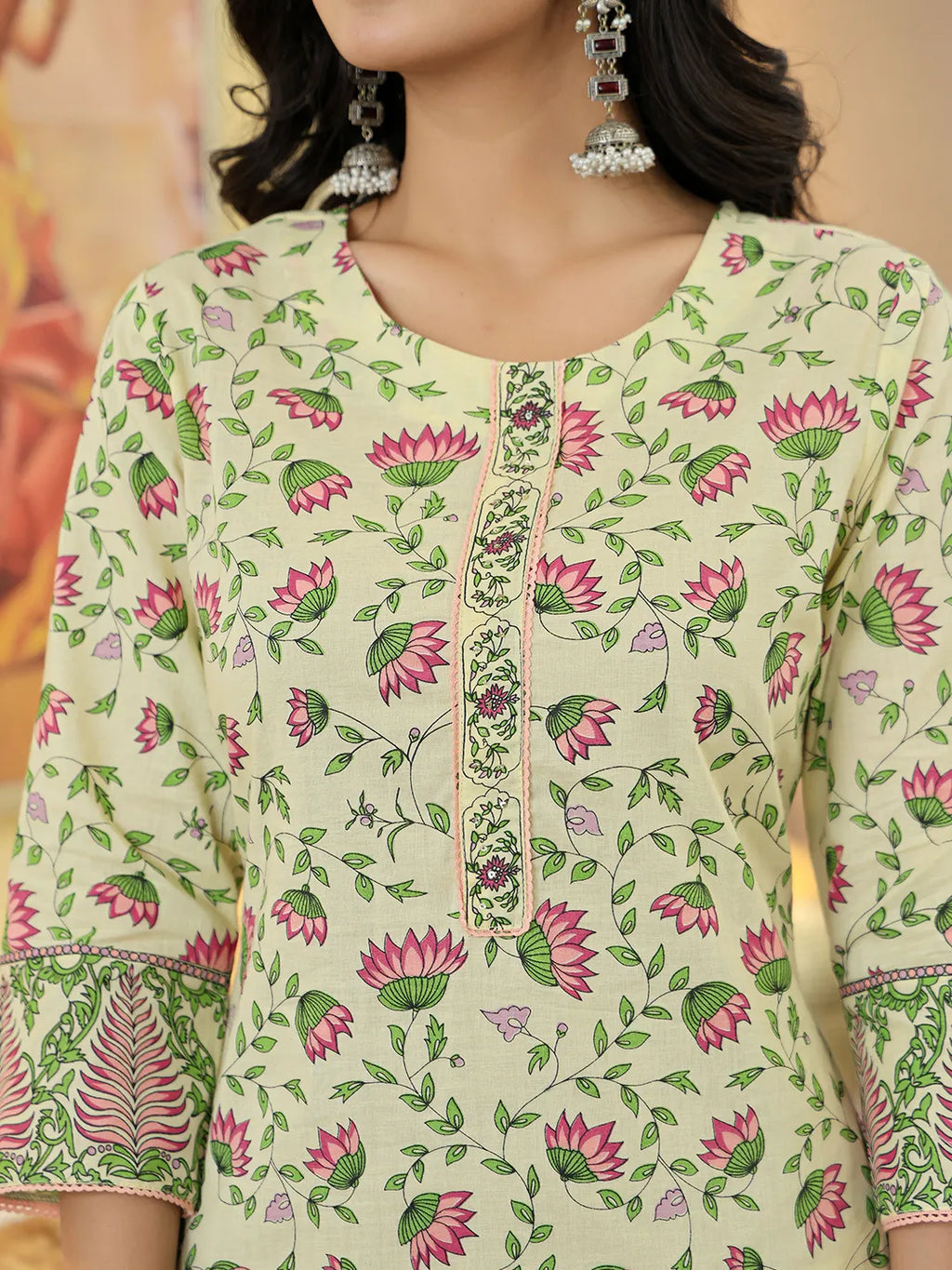 Yufta Yellow Cotton Straight Floral Print Kurta Dupatta Set | Grocsy