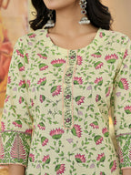 Yufta Yellow Cotton Straight Floral Print Kurta Dupatta Set | Grocsy