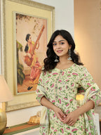 Yufta Yellow Cotton Straight Floral Print Kurta Dupatta Set | Grocsy