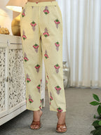 Yufta Yellow Cotton Straight Floral Print Kurta Dupatta Set | Grocsy
