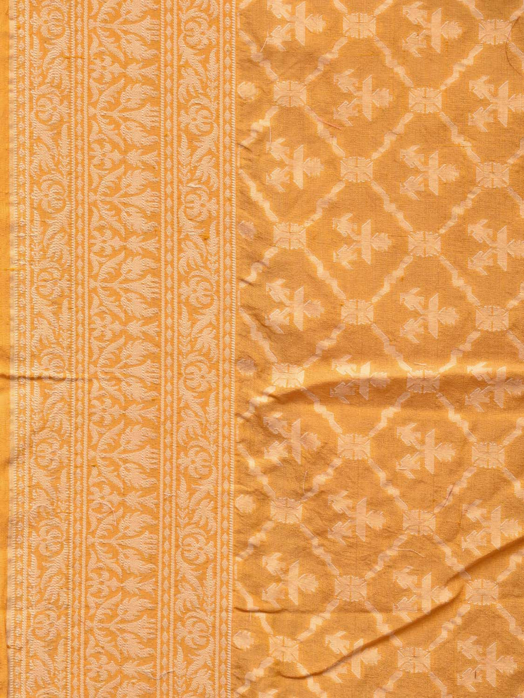 Yellow Cut Work Tussar Cotton Handloom Saree with All Over Jamdani Style Design - Global Threads | Grocsy