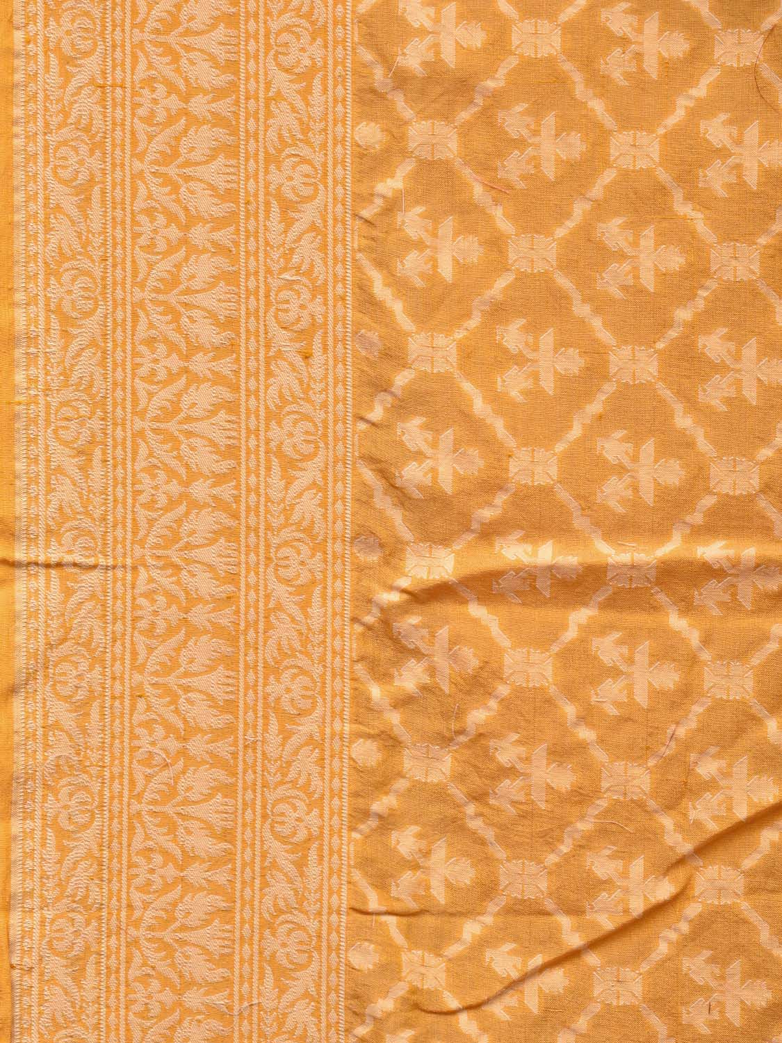 Yellow Cut Work Tussar Cotton Handloom Saree with All Over Jamdani Style Design - Global Threads | Grocsy
