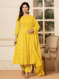 Yufta Yellow Embroidered Pure Cotton Anarkali Kurta Trouser With Dupatta Set | Grocsy
